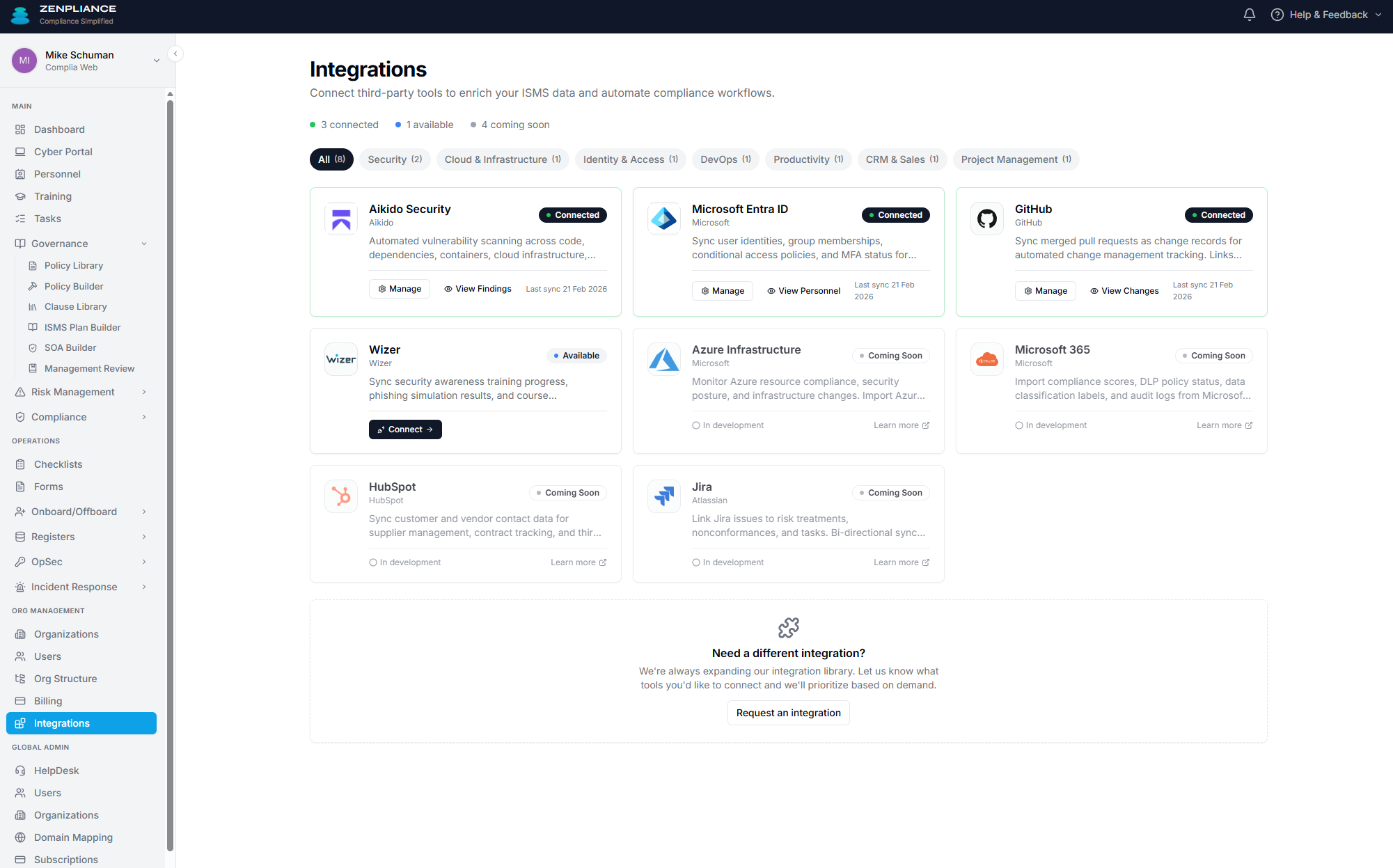 Integrations screenshot
